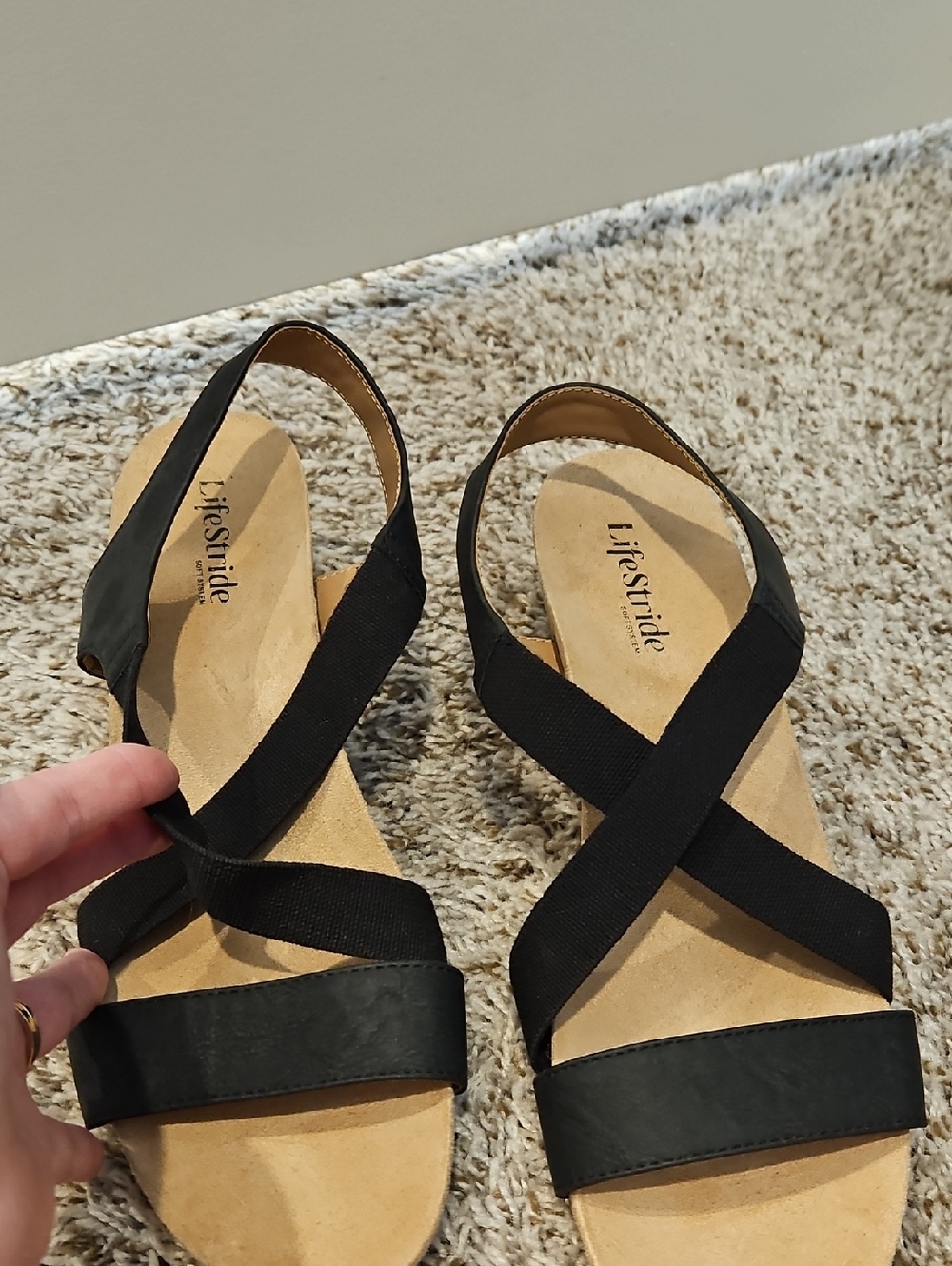 Life Stride Black Crisscross Elastic Slingback Sandals